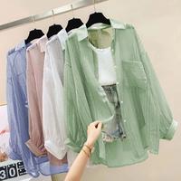 Summer Sunscreen Shirt Elegant Perspective Thin Chiffon Blouse Korean Harajuku See Through Loose Casual Women's Cardigan