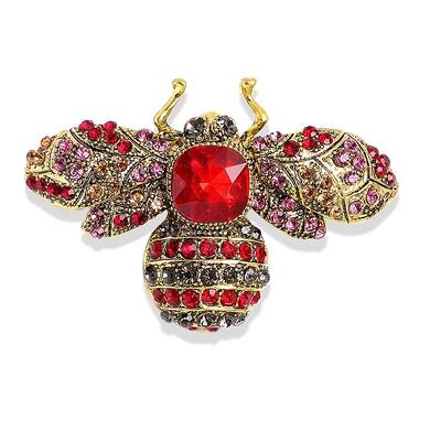 Moth Antique Golden Alloy Rhinestone Brooches