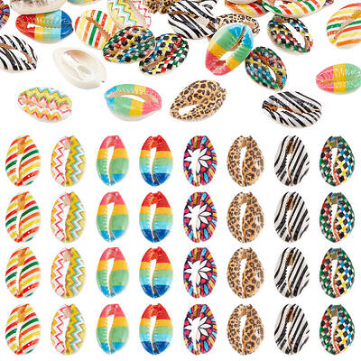 80Pcs 8 Styles Printed Natural Cowrie Shell Beads