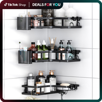 PHANCIR 5 PCS Corner Shower Caddy, No Drilling Stainless Steel Shower Storage Rack with Hooks & Toothpaste Holder for Bathroo...