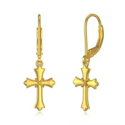 14K Gold Cross Lever-back Earrings