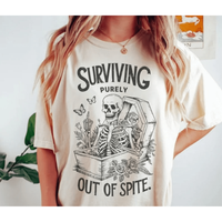 RTS Surviving purely out of spite skull FLOWERS SINGLE COLOR BLACK CLEAR FILM Screen Print transfers size ADULT 10X12 8-Q
