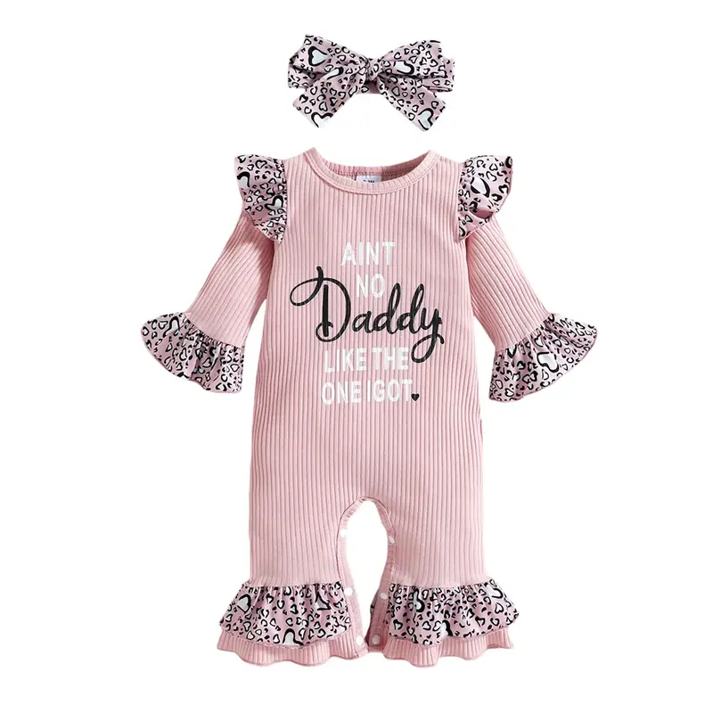 Daddy Like The One I Got Newborn Baby Girl Onesie Romper  Leopard Jumpsuit Headband Clothes