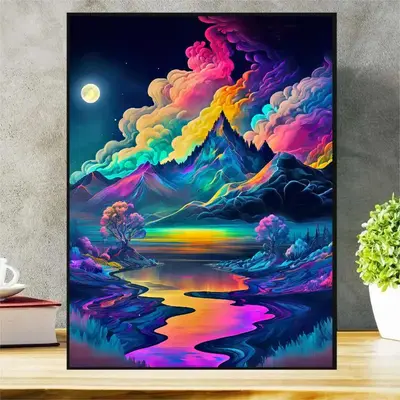Mountain & Lake Pattern DIY Diamond Arts Painting Without Frame, Colorful DIY Decorative Art Picture For Beginner, DIY Home...