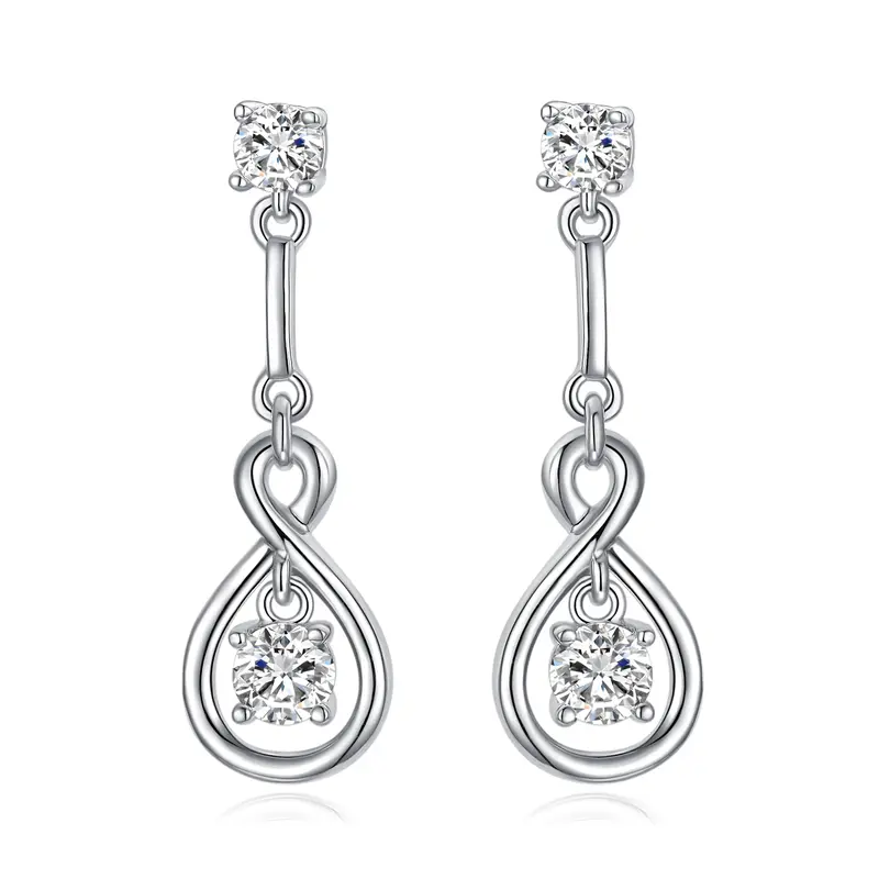 Sterling Silver Cubic Zirconia Infinity Symbol Drop Earrings