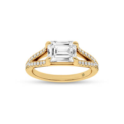 Delhi Split Shank Emerald Cut Lab Grown Diamond Engagement Ring | Yellow Gold 1 1/5 - 4 1/3 CT. TW.