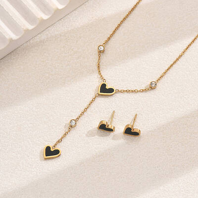 Stainless Steel Rhinestones Lariat Necklace & Stud Earring Set