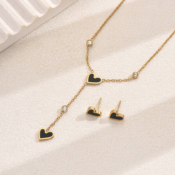 Stainless Steel Rhinestones Lariat Necklace & Stud Earring Set