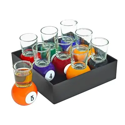 Billiards / Pool Ball Shot Glasses | Set of 9 by Fairly Odd Novelties | Fun Sports Bar Drinkware |  Gift Pack, Multicolor, 1...