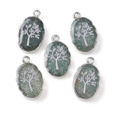 Natural Green Aventurine Oval Pendants