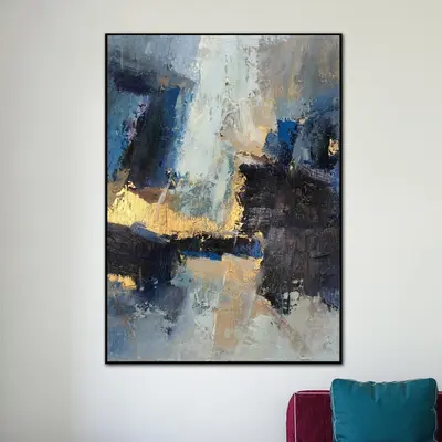 Large Abstract Oil Painting Oversize Blue Paintings On Canvas Abstract Painting Modern Painting Framed Original Wall Art | RE...