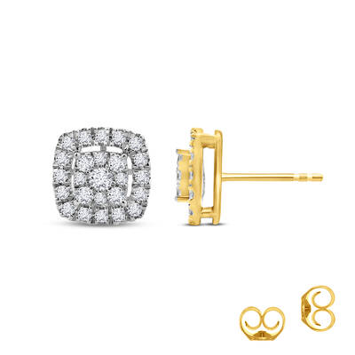 Cluster Cushion Lab Created Diamond Stud Earrings | 14K Yellow Gold 1 1/2 ct. tw.