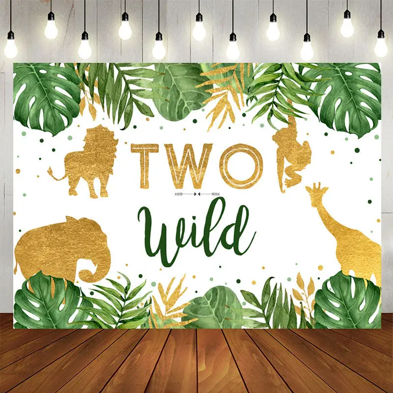 Aperturee Wild Tropical Jungle Animals 2nd Birthday Backdrop
