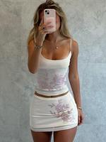 Two-piece Set Women's Floral Print Cami Top & Skirt, Casual Sleeveless Top & Skirt for Holiday Vacation, Ladies Clothes for A...