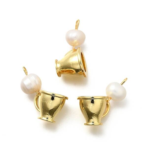 Brass & Natural Pearl Cup Pendants