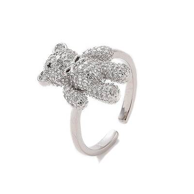 Cubic Zirconia Bear Open Cuff Ring