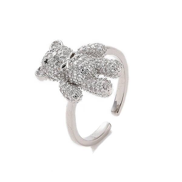 Cubic Zirconia Bear Open Cuff Ring
