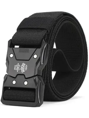 Men's Fashion Solid Color Elastic Tape Belt As Gift, Tactical Quick Release Snap Leisure Belt, Casual Nylon Belt for Daily Us...