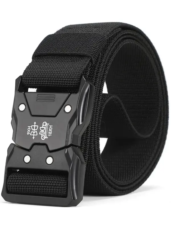 Men's Fashion Solid Color Elastic Tape Belt As Gift, Tactical Quick Release Snap Leisure Belt, Casual Nylon Belt for Daily Us...