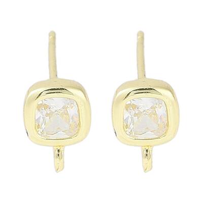 Brass Pave Clear Cubic Zirconia Stud Earring Findings
