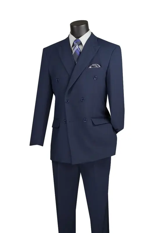 Vinci Men's Poplin Double Breasted Solid Suit 2 Piece Discount
