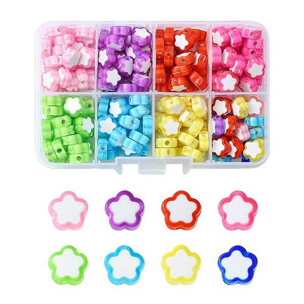 200Pcs 8 Colors Transparent Flower Acrylic Beads