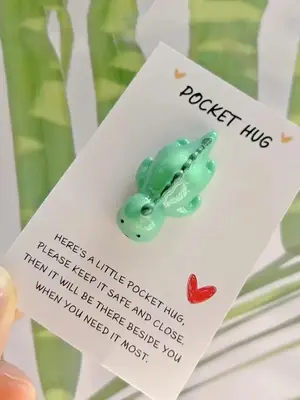 Cute Dinosaur Design Pocket Hug, Resin Animal Companion with Inspirational Greeting Card, Perfect for Birthdays, Weddings, Gr...