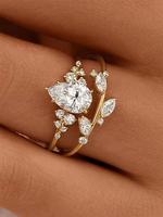 Romantic Rhinestone Promise Ring, Vintage Ring, Exquisite 2024 New Trendy Engagement Wedding Ring Set for Women, Gorgeous Jew...