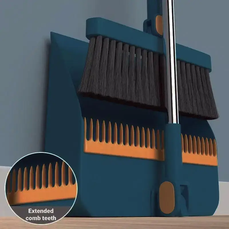 Long Handle Broom & Dustpan Set, 2 Counts Household Foldable Mop Brush Combo, Home Care Supplies for Kitchen, Bathroom, Liv...