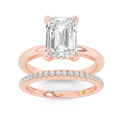 Fez Lab Grown Emerald Cut Diamond Engagement Ring with the BonBon Wedding Band | 14K Rose Gold 1 1/3 ct. tw.