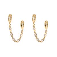 PAVOI 14K Gold Chain Earrings for Women | Double Piercing Dangle Chain Huggie Hoop Earrings | Cubic Zirconia Station Stud Ear...