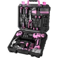 DEKOPRO 126-Piece Pink Household Tool Set With 8V Cordless Drill, Rechargeable Battery, All-In-One Compact Tool Box, Suitable...