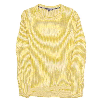 TOMMY HILFIGER Womens Patterned Jumper Yellow Waffle Knit L