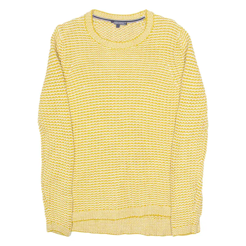 TOMMY HILFIGER Womens Patterned Jumper Yellow Waffle Knit L