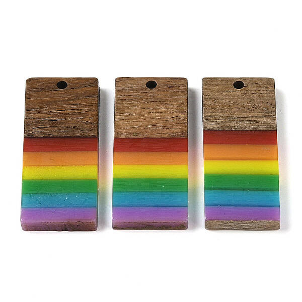 Pride Rainbow Theme Resin & Walnut Wood Pendants