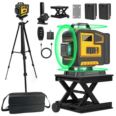 4D 16 Lines Laser Level, Rechargeable 4x360 Self Leveling Tool, Heavy Duty Industrial Vertical and Horizontal Line Leveler To...
