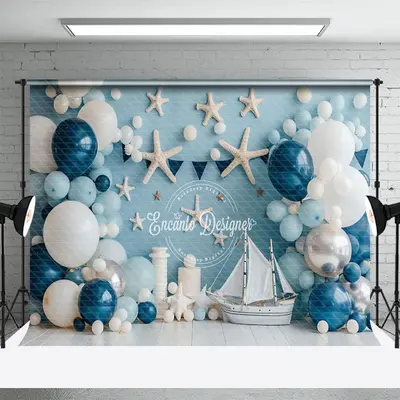 Aperturee Shells Blue Balloons Navigation Cake Smash Backdrop, 3X2FT(1MX0.6M), 14 USD, birthday cake smash backdrops, ENHD1J7...