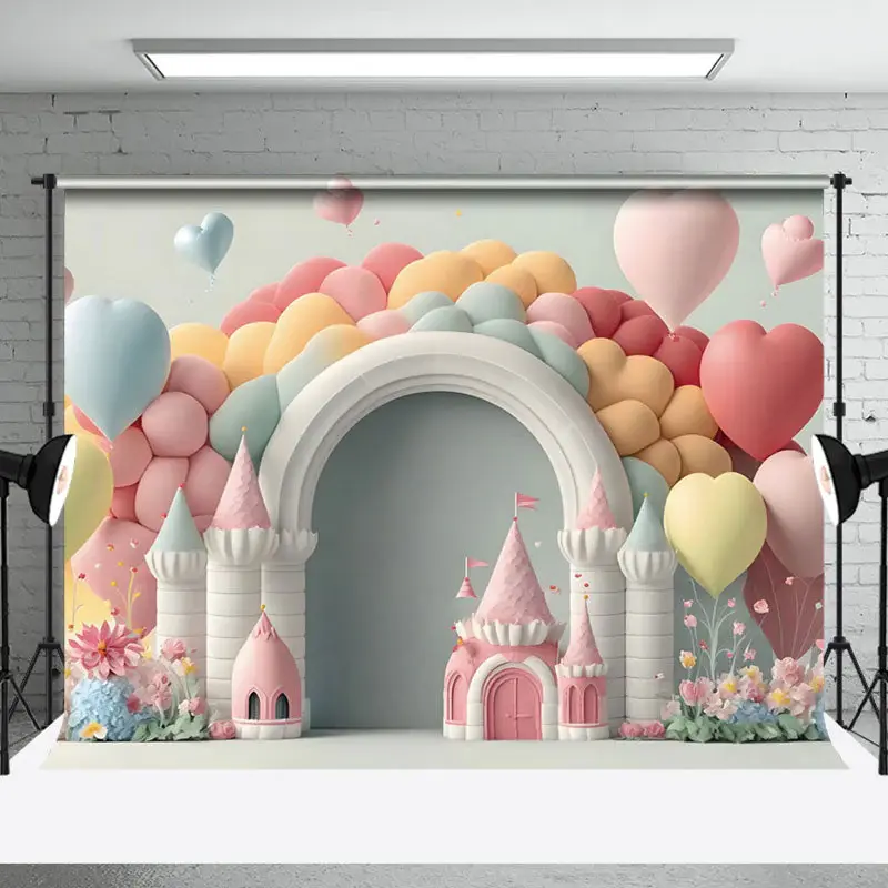 Love Balloon Castle Cake Smash Photography Backdrop - Aperturee