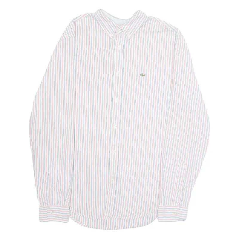 LACOSTE Regular Fit Mens Shirt Red Striped Long Sleeve M