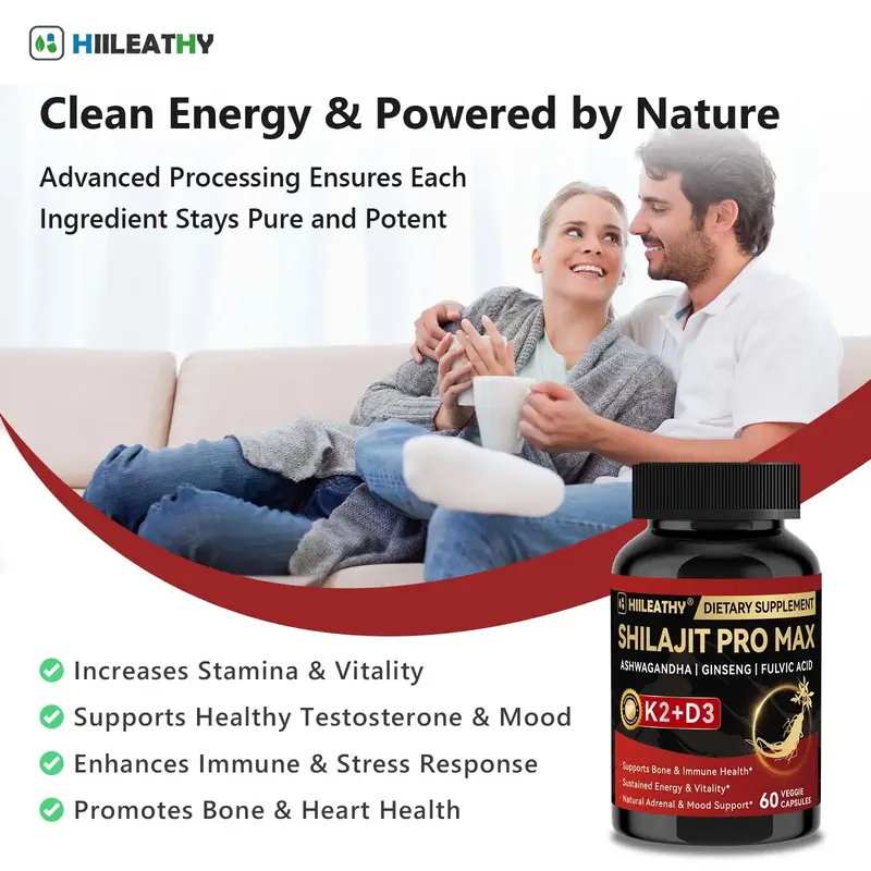 HIILEATHY | Shilajit Pro Max with K2 & D3 – 60 Capsules | 84+ Minerals + Fulvic Acid for Immunity, Bone Health & Energy –...