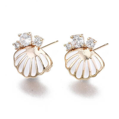 Brass Micro Pave Clear Cubic Zirconia Stud Earring Findings