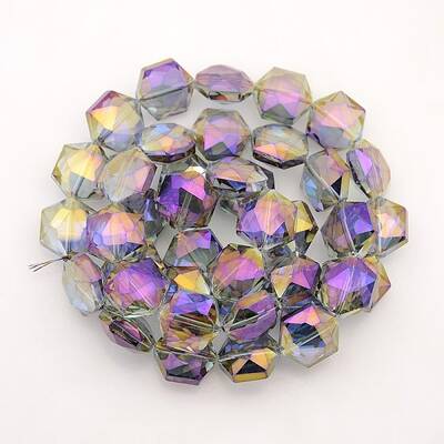 Hexagon Electroplate Full Rainbow Plated Glass Beads Strands