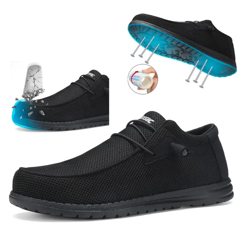 steel toe shoes Footwear Men's Lightweight Slip-On Steel Toe Sneakers – Puncture-Resistant Work Safety Shoes, Comfortable S...