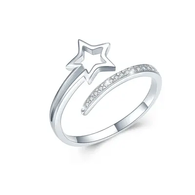 Sterling Silver Round Shaped Cubic Zirconia Star Open Ring