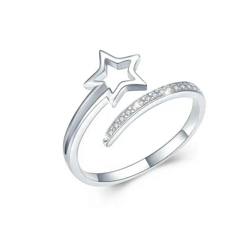 Sterling Silver Round Shaped Cubic Zirconia Star Open Ring