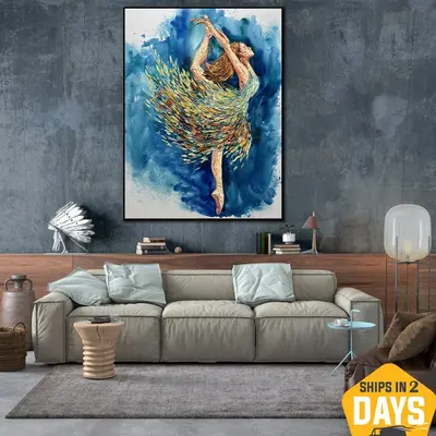 Abstract Ballerina Painting On Canvas Colorful Dance Artwork Original Impasto Wall Art Decor for Room | BALLERINA ABIGAIL 40&...