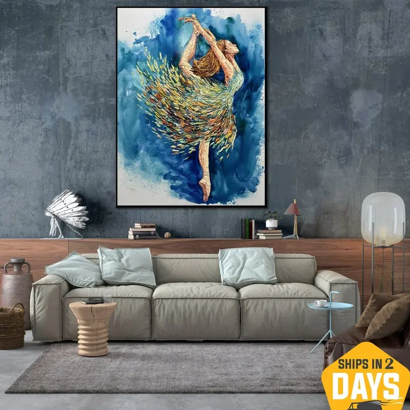 Abstract Ballerina Painting On Canvas Colorful Dance Artwork Original Impasto Wall Art Decor for Room | BALLERINA ABIGAIL 40&...