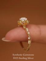 925 Sterling Silver Rose Design Ring, Elegant Engagement Rhinestones Decor Design Ring for Women, Fashion Jewelry for Party, ...