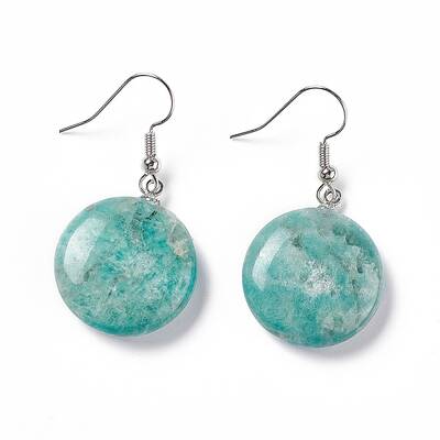Natural Amazonite Flat Round Dangle Earrings