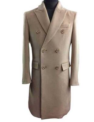 Mens Overcoat -Mens Long Wool Topcoats- Topcoat For Men-Mens Double breasted Overcoat - Light Brown Double breasted Coat